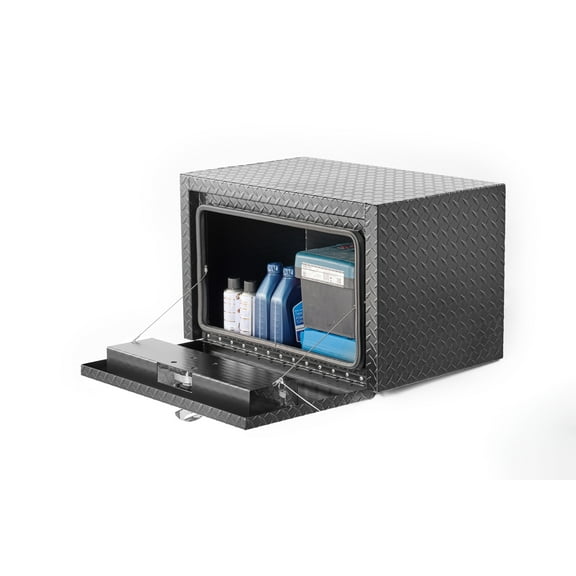 30-Inch Heavy-Duty Aluminum Underbody Truck Tool Box with Lock & Keys Waterproof Trailer Storage, Corrosion-Resistant Matte Black Finish, 90-Degree Full-Access Door for Truck/Dump Beds