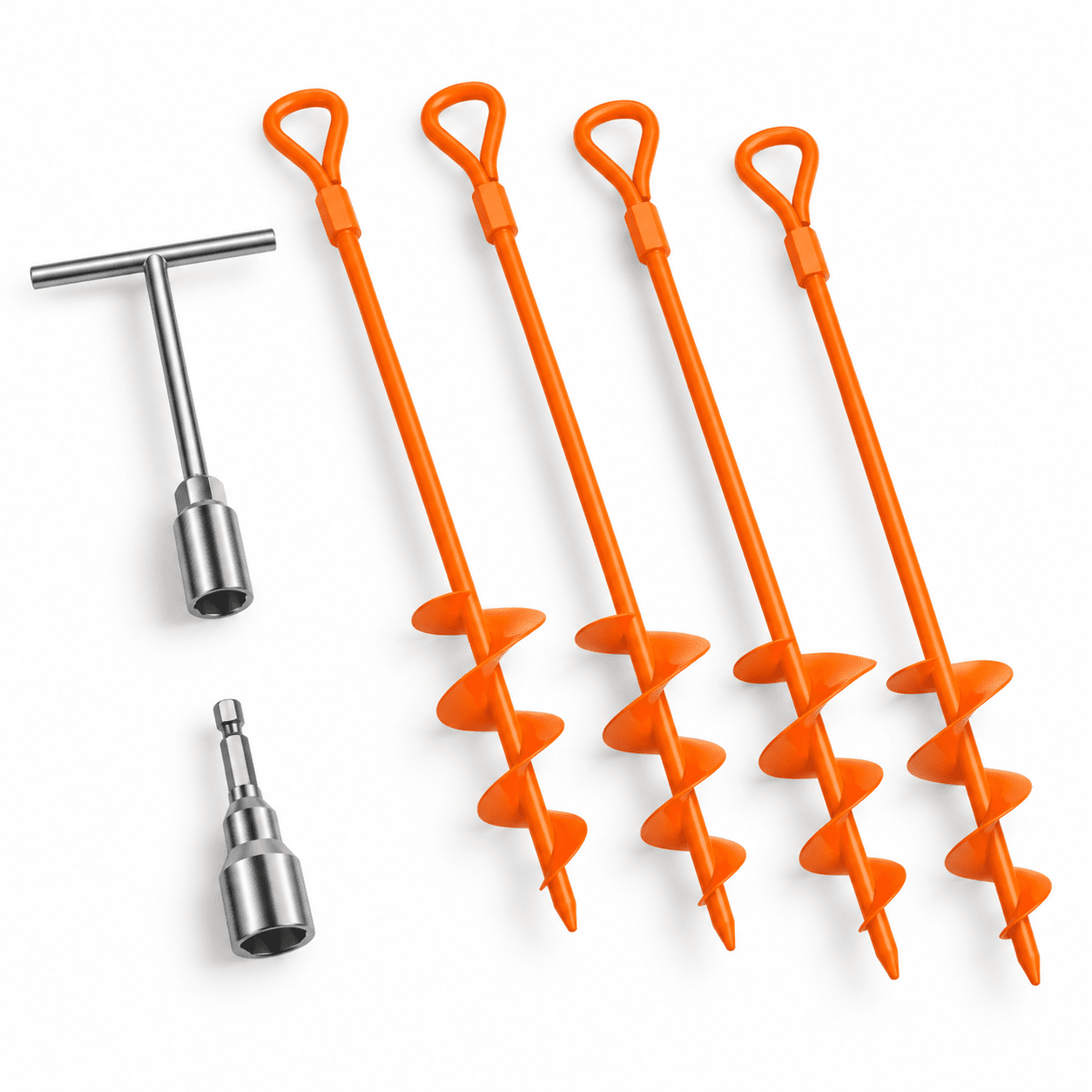30-Inch Heavy Duty Ground Anchor Kit, 4-Pack, Orange, For Securing ...