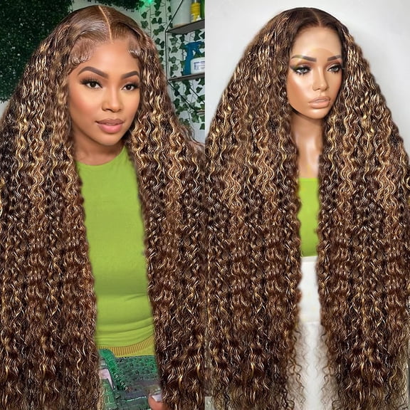 30 Inch Honey Blonde Deep Wave Lace Front Wigs Human Hair 200 Density 13x6 HD Lace Front Wigs Ombre Human Hair Wig Glueless P4/27 Highlight Wig for Women Pre Plucked with Natural Hairline