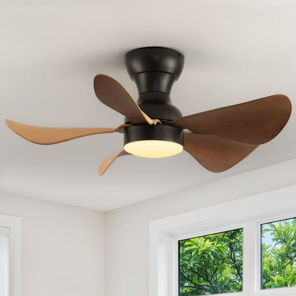 30 Inch Indoor Ceiling Fan with Light and Remote, Ceiling Fans with 5 Blades, 6-Speeds, 3 Colors for Farmhouse, Living Room, Bedroom