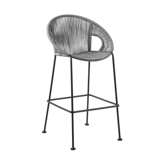 30 Inch Indoor Outdoor Bar Stool with Rounded Rope Woven Seat, Gray