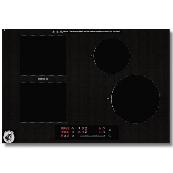 30 Inch Induction Cooktop, 4 Burners with 2500W Booster, Touch Slider Control, 99-Min Timer, WiFi Connectivity, Auto Shut-Off, Built-in Electric Hob, Black Ceramic Glass, 220-240V Hardwired
