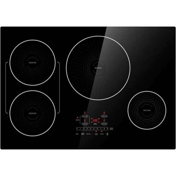 30 Inch Induction Cooktop 4 Burners, Flat Glass Top Electric Stove Hob with Bridge-SYNC, 3 Preset Modes Booster, Timer, Pause, Child Lock, Drop in, 208~240V/40A, Black