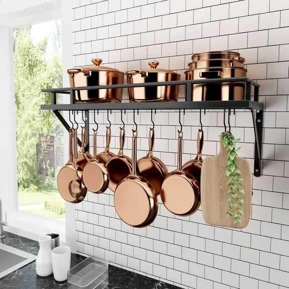Hanging Pot Rack, Pot Rack Wall Mounted, 2-Tier Kitchen Pot and Lid ...