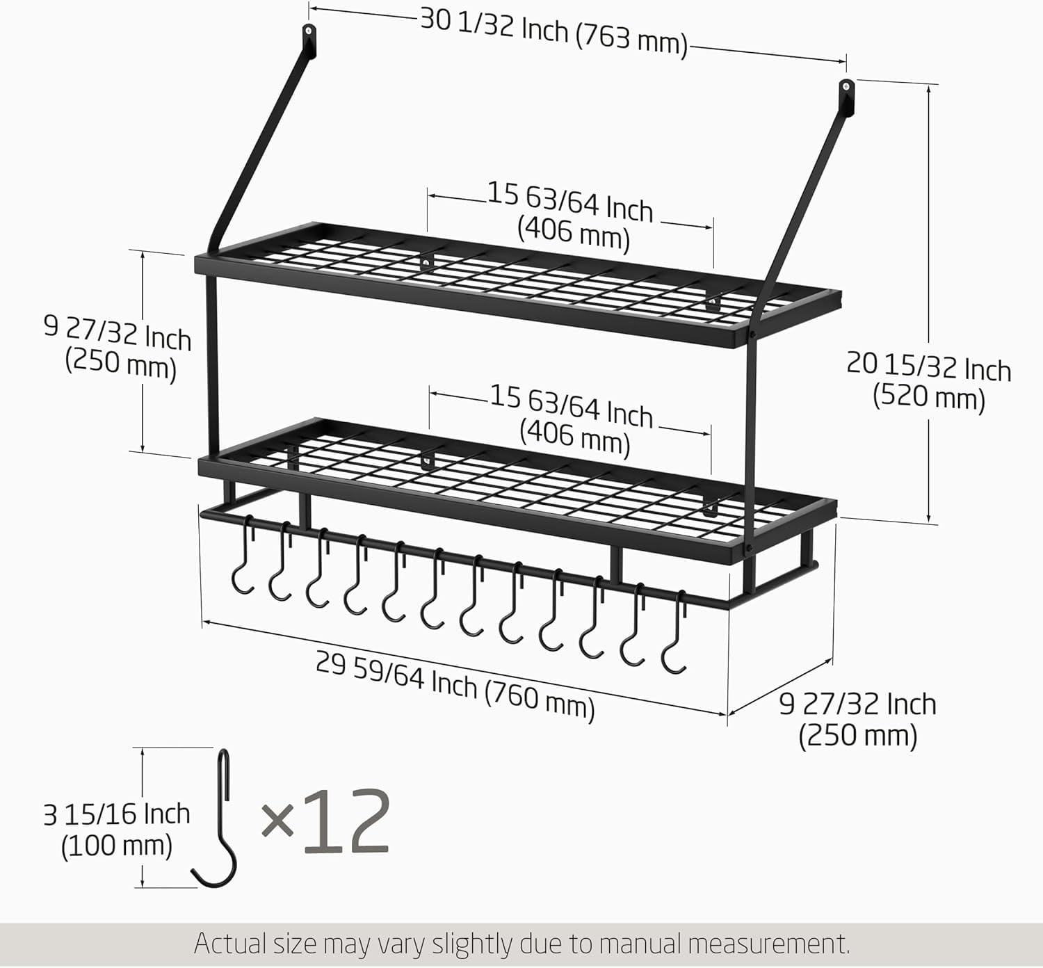 30-Inch Kitchen Pot Rack - Mounted Hanging Rack for Kitchen Storage and ...