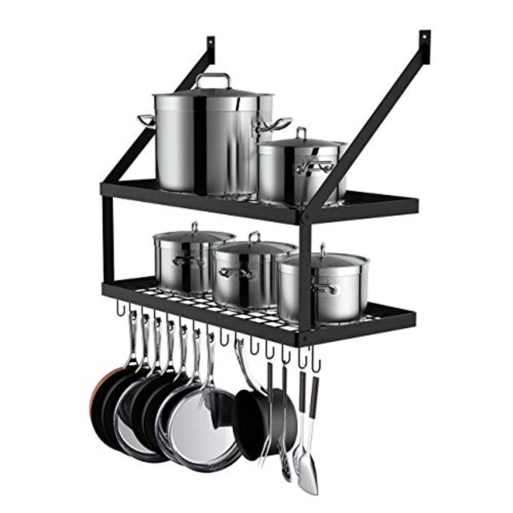 30-Inch Kitchen Pot Rack with 15 Hooks Wall Mounted Hanging Rack for ...