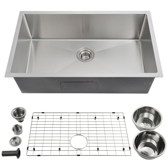 30 Inch Kitchen Sink for Single Bowl, Undermount Kitchen Sink Stainless Steel Sink 16 Gauge Kitchen Sinks with Accessories, Easy Drain and Low Noise 30" x18" x10"