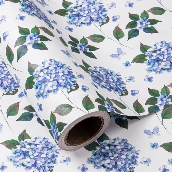 30 Inch Kraft Hydrangea Floral Wrapping Paper Roll - 30 Inch x 33 Feet - Hydrangea Flower Wrapping Paper for Wedding, Birthday, Bridal Shower, Tea Party