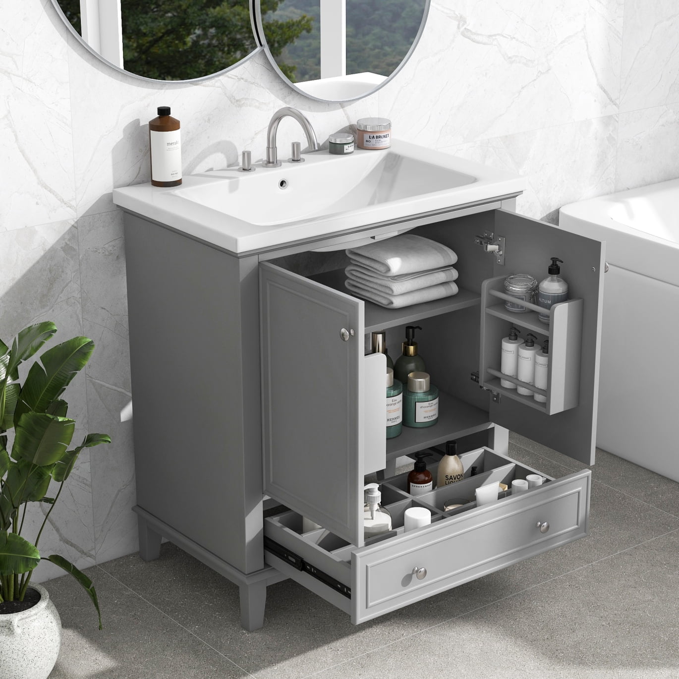 30 Inch L Modern Storage Bathroom Vanity with Sink Combo