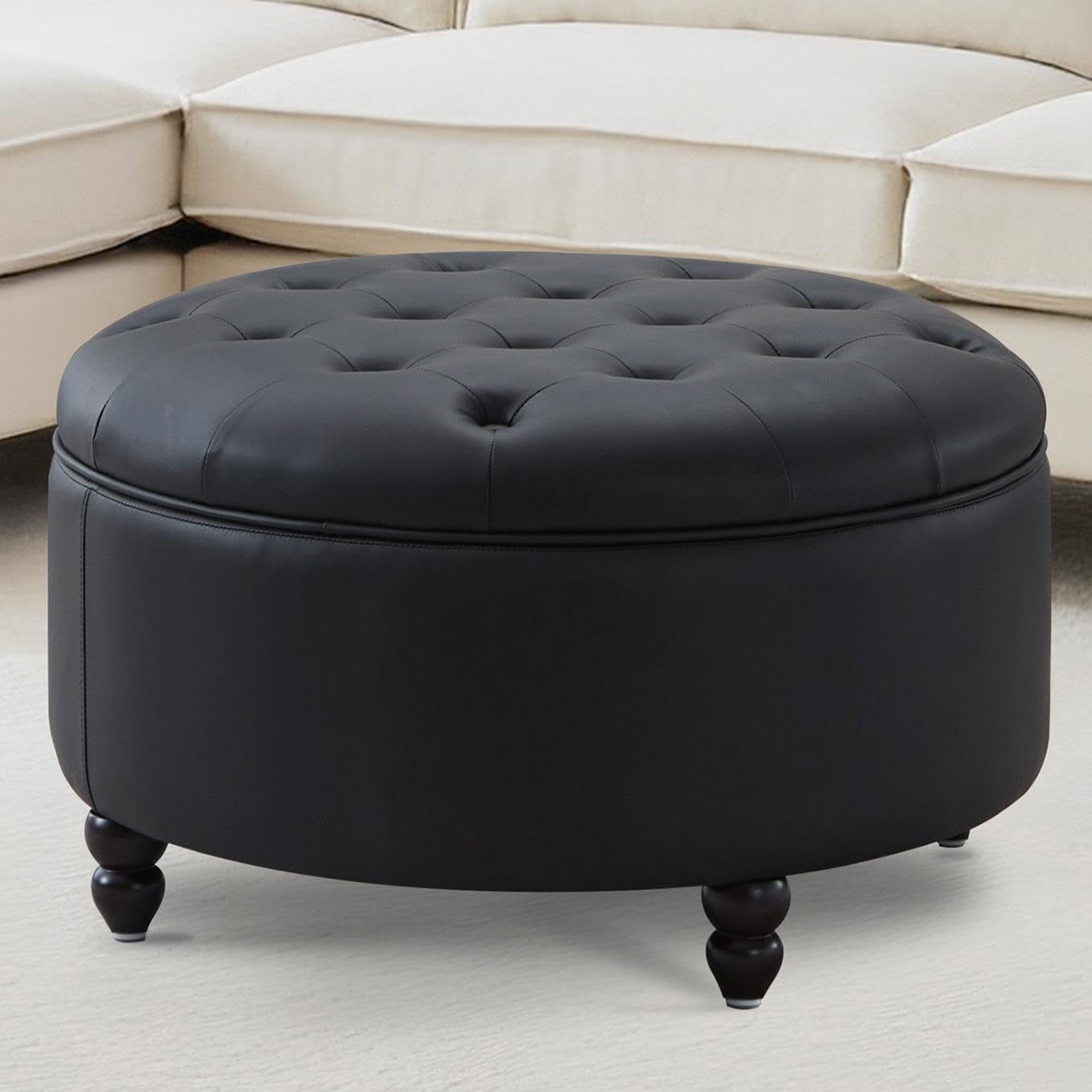 30Inch Large Round Ottoman, Faux Leather Coffee Table with Removable — free download