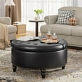 thumbnail image 1 of 30 Inch Large Round Ottoman with Storage, Modern Leather Ottoman Coffee Table with Lift Top, Upholstered Button Tufted Footrest Stool Toy Blanket Storage for Living Room, Black, 1 of 17