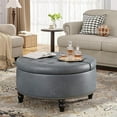 thumbnail image 1 of 30 Inch Large Round Ottoman with Storage, Modern Leather Ottoman Coffee Table with Lift Top, Upholstered Button Tufted Footrest Stool Toy Blanket Storage for Living Room, Gray, 1 of 8