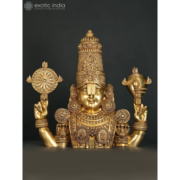 30 Inch Large Tirupati Balaji Venkateshvara Bust Brass Statue - Standing or Wall Hanging