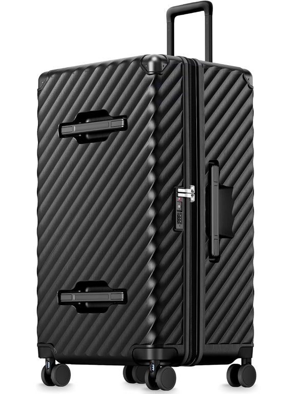 30 Inch Large Trunk Luggage with Spinner Wheels, Black | Checked Luggage, Expandable, 100% PC Hard Shell, Shock Absorbing Wheels, TSA Lock, 115L-125L, KVT, EX-Pro