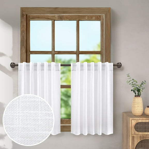 30 Inch Long Curtains Boho for Small Windows Back Tab Pocket Semi Sheer Light Filtering Privacy Kitchen Tiers Rustic Farmhouse White Short Curtains for Bathroom Living Room Bedroom 52 x 30 in Length