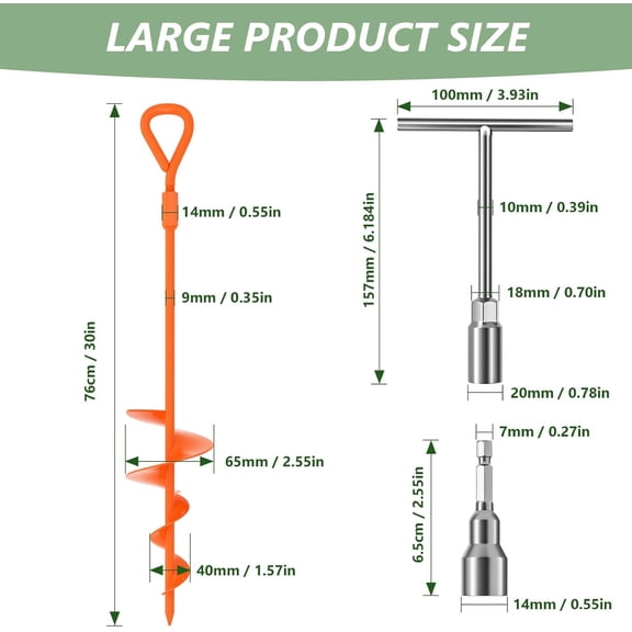 30 Inch Long Ground Anchors - Heavy Duty Earth Anchors Screw in Kit with T-Handle Hex Wrench for Camping Tent, Swing Sets, Securing Animals, Sheds, Trampoline