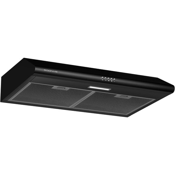 30 Inch Matte Black Slim Stainless Steel Under Cabinet Range Hood, 250CFM 3-Speed, Ducted/Ductless Convertible, with 5-Layer Aluminum Filters, LED Lamp, Activated Carbon Filter & Aluminum Foil Tube