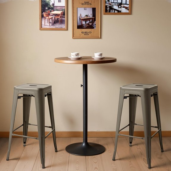 30 Inch Metal Bar Stools Set of 4, Counter Height Backless Industrial Chairs for Kitchen Dining Room Bistro Indoor Outdoor (Gun)