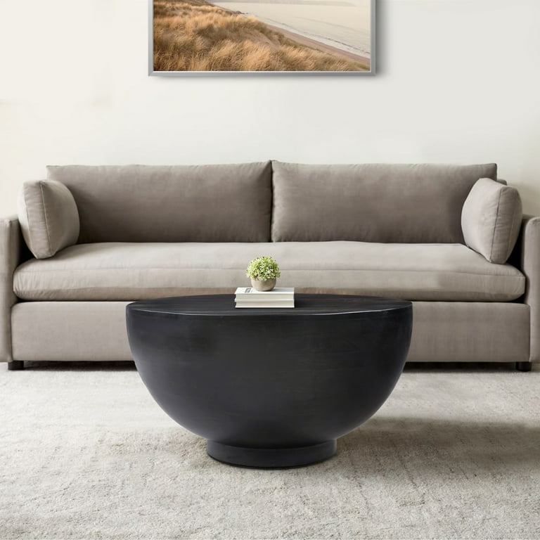 Black wood drum coffee cheap table