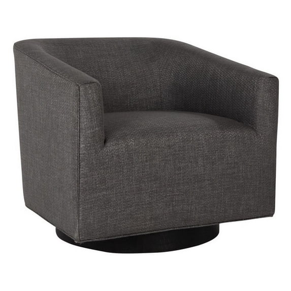 30 Inch Modern Swivel Accent Chair Handcrafted Ash Wood Gray Polyester- Saltoro Sherpi