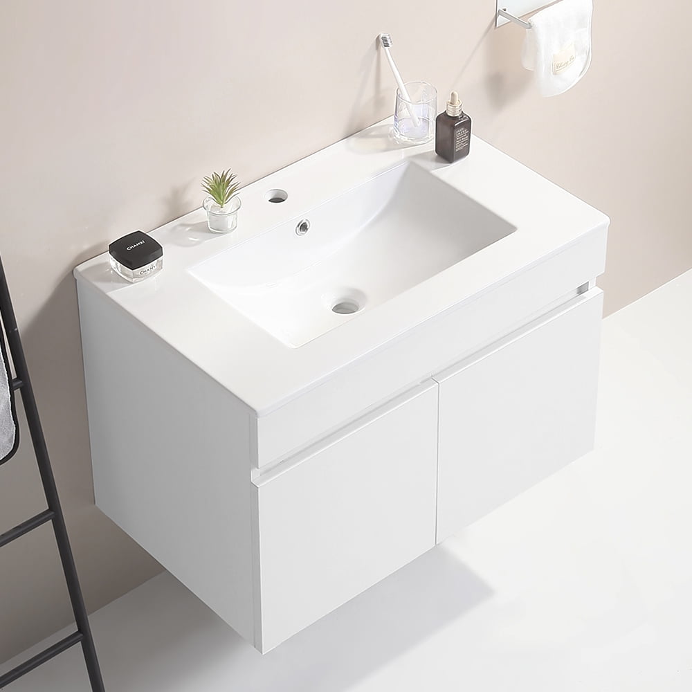 30 Inch Modern Wall-Mounted Bathroom Sink Cabinet, Floating Bathroom ...