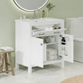 thumbnail image 1 of 30-Inch Modern White Bathroom Vanity with Ceramic Sink, 2 Soft-Close Doors, Solid Wood Frame, Storage Cabinet & Shelf, Space-Saving Design, 1 of 7