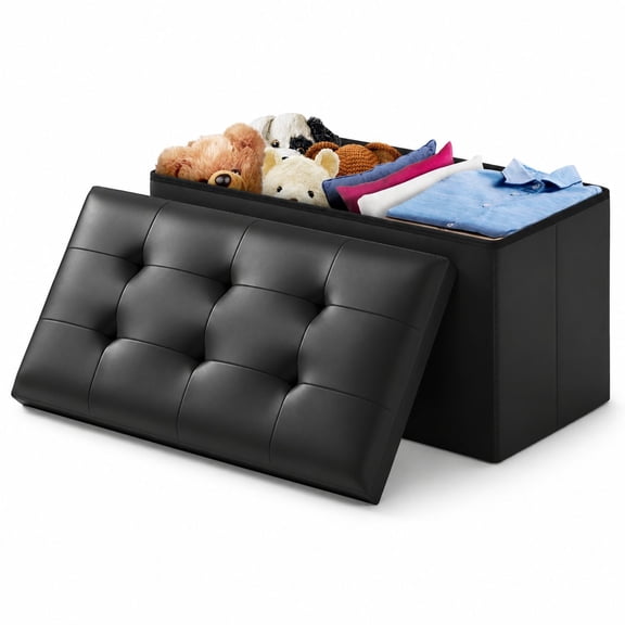 30 Inch Ottoman Foot Rest Storage Bench, Multipurpose End of Bed Bench with Storage Chest for Living Room, Bedroom, Entryway, Black