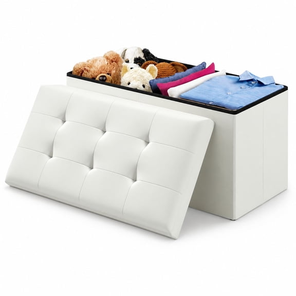 30 Inch Ottoman Storage Bench with Foot Rest, End of Bed Storage Chest for Living Room Bedroom Entryway, White