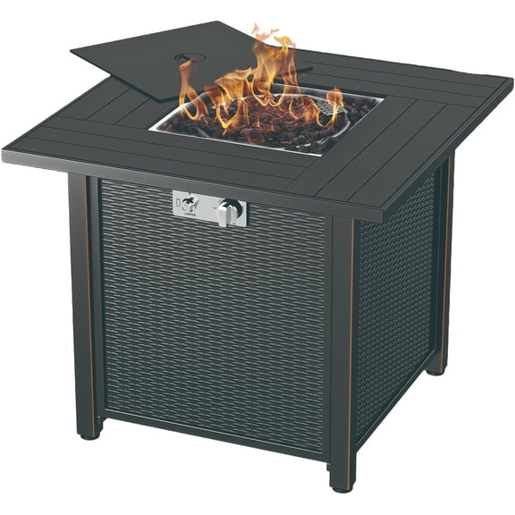 30 Inch Outdoor Gas Fire Pit | Steel Fire Table with Lid | Patio Fire Pit Table & Outdoor Fire Pit Propane for Deck, Garden & Backyard | Powerful Propane Outdoor Fire Pit 50,000 BTU