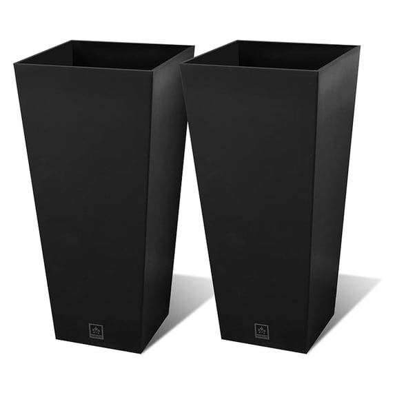 30 Inch Outdoor Planter - Large Tall Planters for Plants, Modern Tapered Design, Weather Resistant, Drainage & Tray