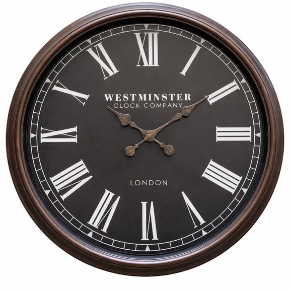 Westminster Clocks 30 Inch Oversized Mahogany Wall Clock, Traditional, Arabic Numerals