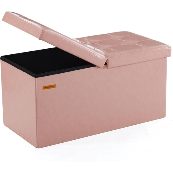 30-Inch Pink Storage Ottoman Bench with Flipping Lid, Foldable Foot Rest & Storage Chest, 660 lb Load