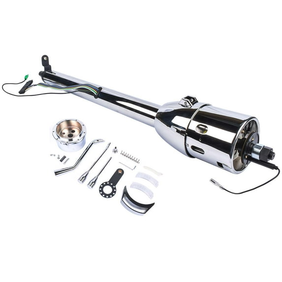 30 Inch Polish Stainless Steel Floor Shift Steering Column with 9 Hole Wheel Adapter Switch Automatic No Key Silver