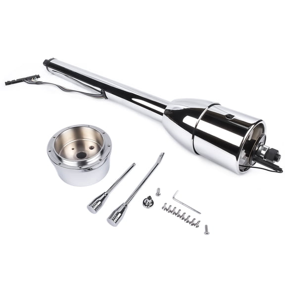 30 Inch Polish Stainless Steel Floor Shift Steering Column with 9 Hole Wheel Adapter Switch Manual No Key
