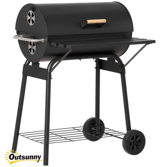 30 Inch Portable Charcoal Barbecue Grill with Wheels Adjustable Rack Storage Shelf for Outdoor Garden Camping Picnic