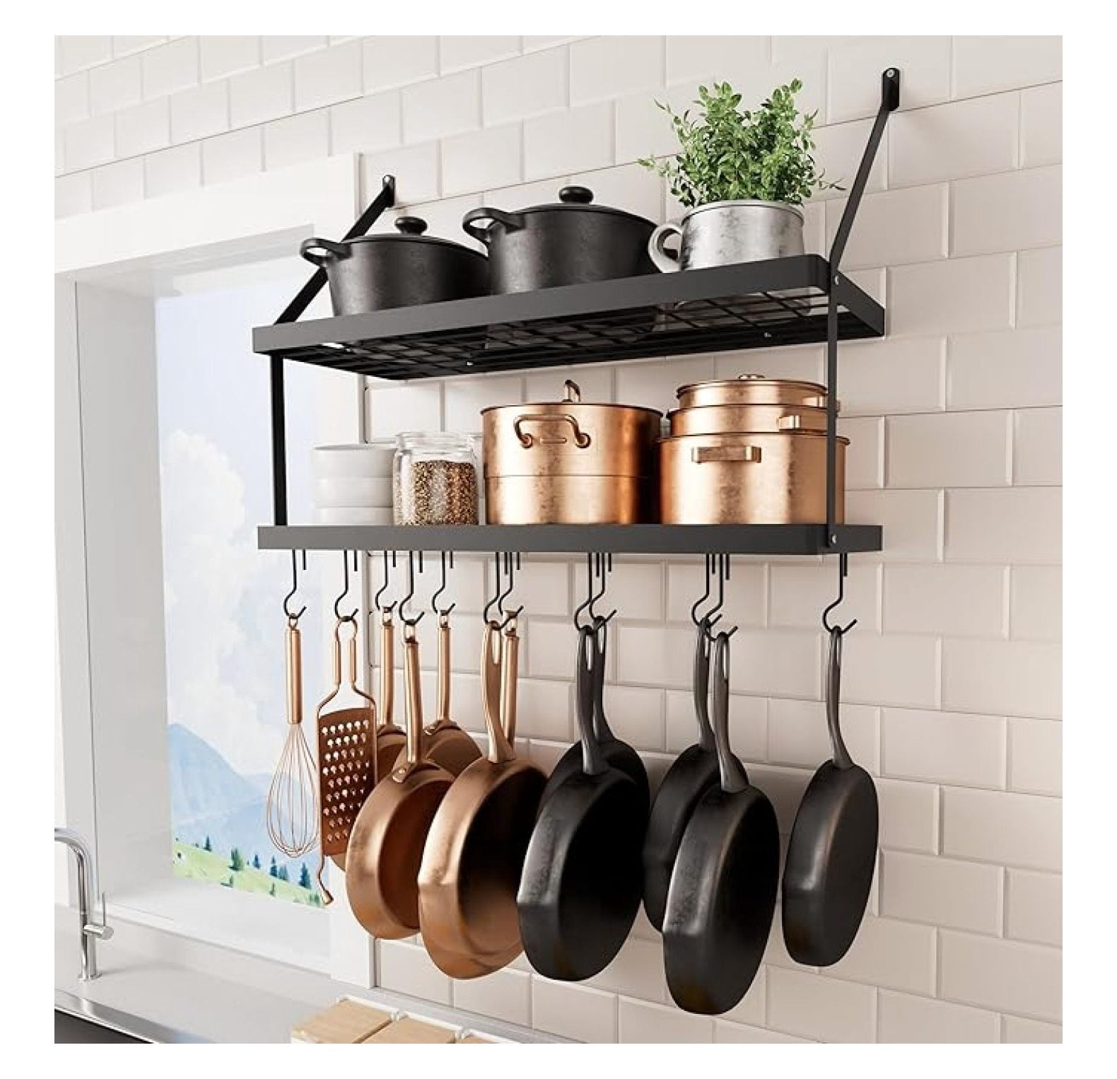 30-Inch Pot Rack Wall Mounted, Pots and Pans Hanging 2 Tier for Kitchen ...