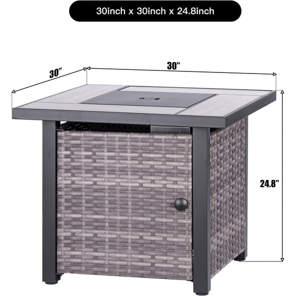 30 Inch Propane Fire Pit Table with Real Ceramic Top & Rattan Panel, 50000 BTU Gas Firepit for Outdoor Dining Party
