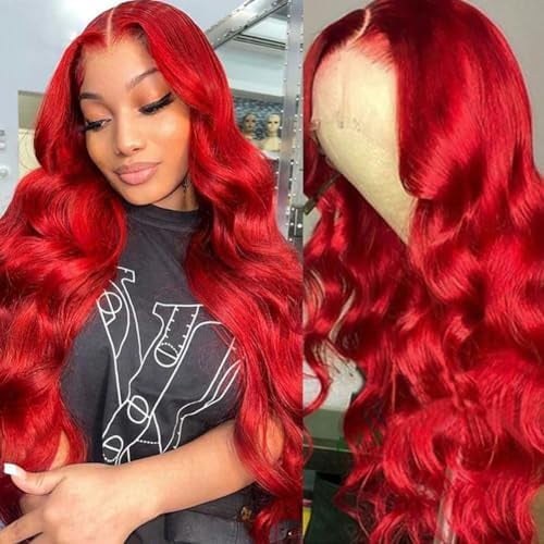 30 Inch Red Hair Wig Pre Plucked 13x6 Wave Wigs Human Hair, 200% Density 13x6 Colored Wigs for Women,Red Glueless Wig Bleached Knots with Hair