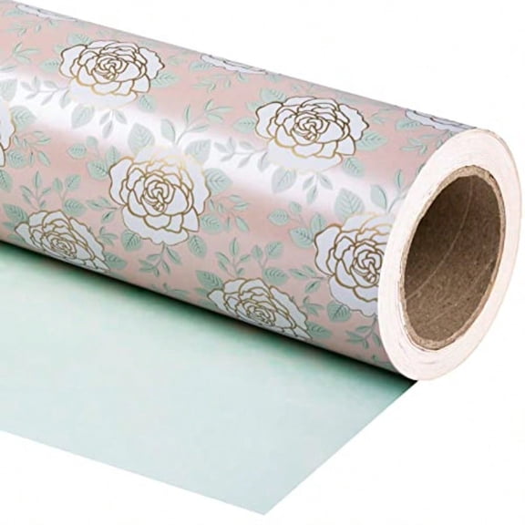 30 Inch Reversible Wrapping Paper Roll - 30 Inch X 100 Feet Jumbo Roll Beautiful Rose Design Perfect for Wedding Valentine's Day Mother's Day and More Occasions