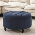 thumbnail image 1 of 30-Inch Round Storage Ottoman, Modern Button Circle Storage Coffee Table with Removable Lid Top,Upholstered Large Footrest Stool for Bedroom,Living Room,Blue, 1 of 16