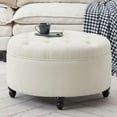 thumbnail image 1 of 30-Inch Round Storage Ottoman,Modern Button Circle Storage Coffee Table with Removable Lid Top,Upholstered Large Footrest Stool for Bedroom,Living Room,Ivory, 1 of 16