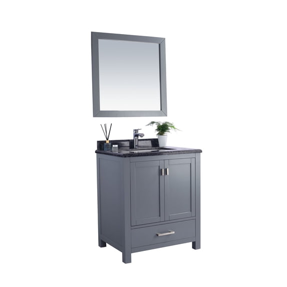 30 Inch SIngle Sink Grey Cabinet Bathroom Vanity With Black Wood Countertop - Laviva