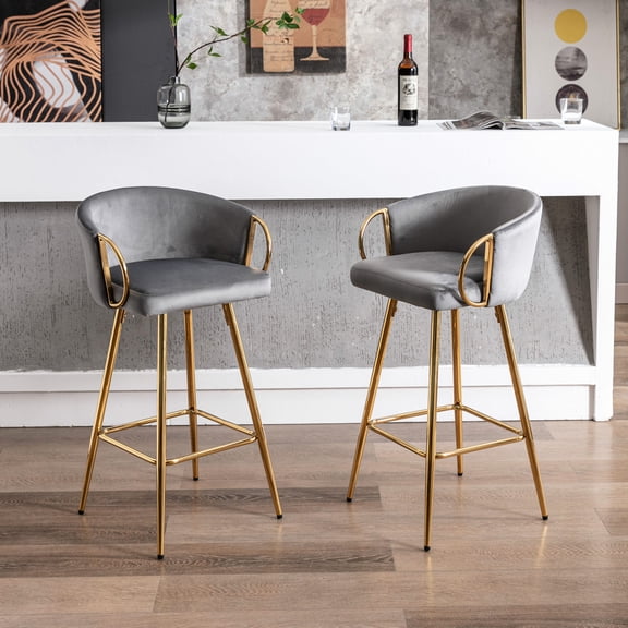 30 Inch Set of Two Bar Stools | Suitable for Vintage - Inspired Bars | Chrome Footrest and Velvet Charm | Foam Padding for a Comfortable Stay
