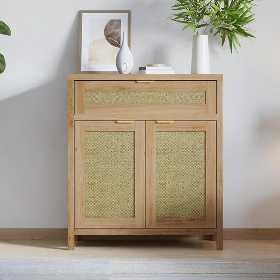 KZElegy 30 Inch Sideboard Buffet Cabinet with 2 Rattan Doors Kitchen Storage Cabinet with Drawers for Dining ,Living Room,Hallway