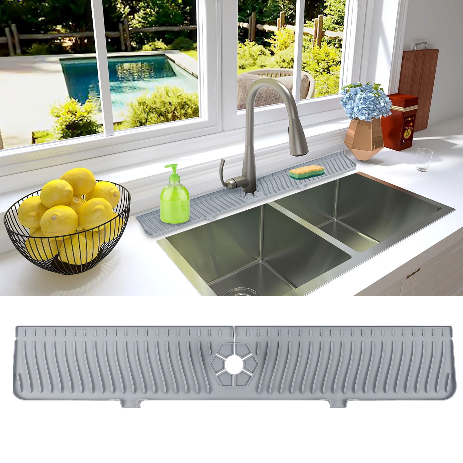 "30"" Silicone Sink Mat, Kitchen/Bathroom Splash Guard, Super Absorbent ...