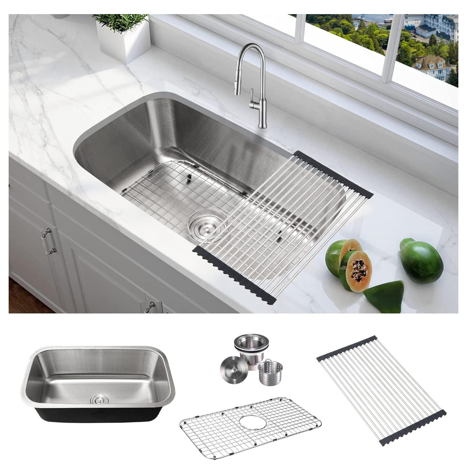30 Inch Single Bowl Stainless Steel Classic Kitchen Sink, Rust ...