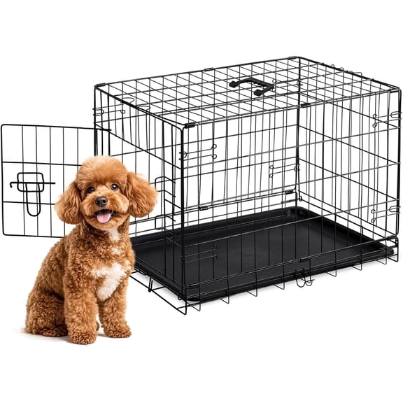 30 Inch Single Door Metal Pet Crate with Secure Lock, Foldable Design, Removable Tray, and Portable Cage for Small and Medium Dogs