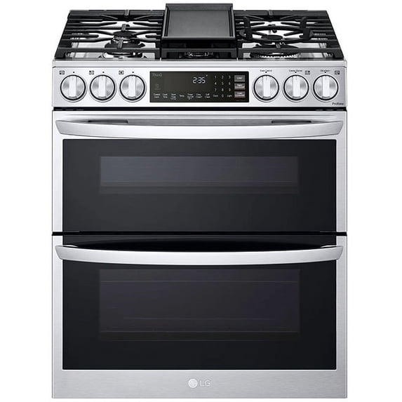 30 Inch Slide-In Gas Smart Range with 5 Sealed Burners, Double Oven, 6.9 Cu.