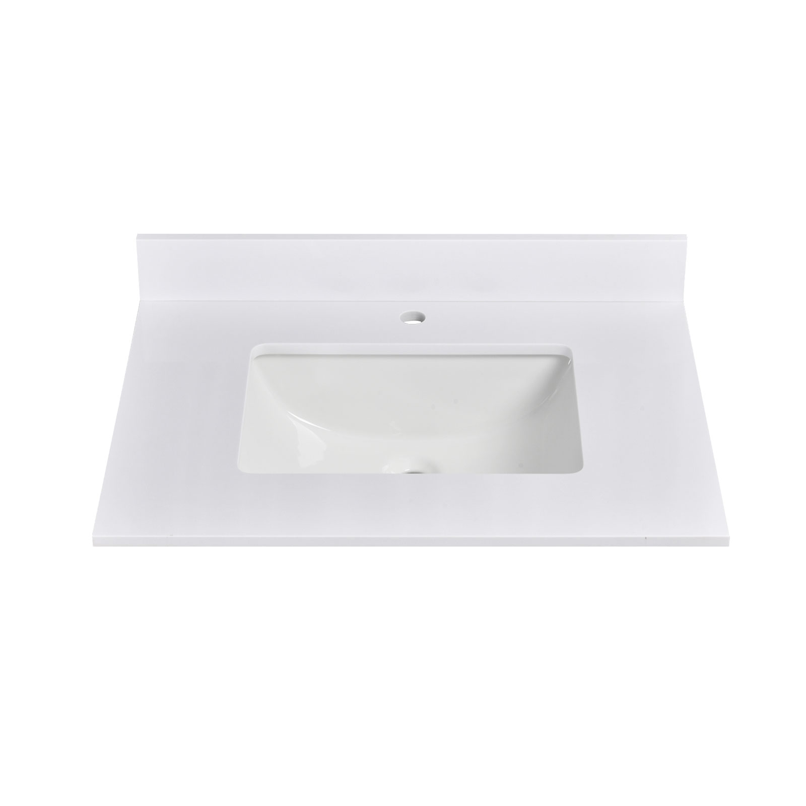 30 Inch Solid White Vanity Sink Top, Engineered Stone Vanity Top with Rectangular Undermount Ceramic Sink, Single Faucet Hole with Backsplash Countertops for Bathroom
