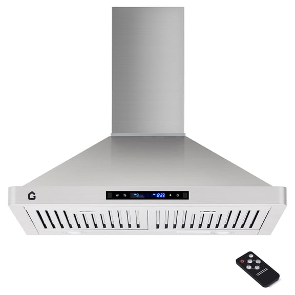 30 Inch Stainless Steel Range Hood, 250 CFM Quiet Operation Touch Control & 3 Speed, Ducted/Ductless Convertible, Five-Tier Aluminum Grease Filters, Adjustable Chimney for Kitchen Vent Hood